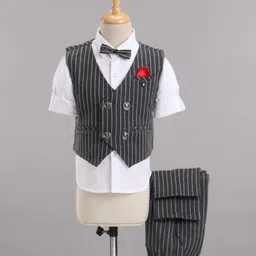Jash Kids Full Sleeves Striped 3 Piece Party Suit - Dark Grey-picture-12