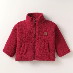 Kanvin Fleece Woven Full Sleeves Winter Jacket With Logo Badge - Red-picture-14