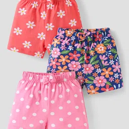 Babyhug Single Jersey Knit Mid Thigh Shorts Floral Print Pack of 3 - Pink Navy & Orange-picture-13