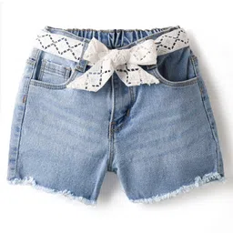 Babyhug Denim Mid Thigh Shorts With Belt - Blue-picture-35