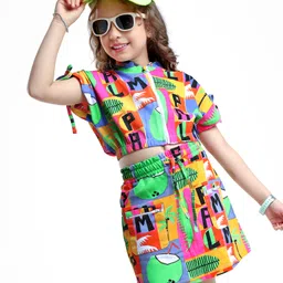 OLLINGTON ST. Cotton Knit Co-ord Set Beach Theme Printed Half Sleeves Top & Skirt- Pink-image-12