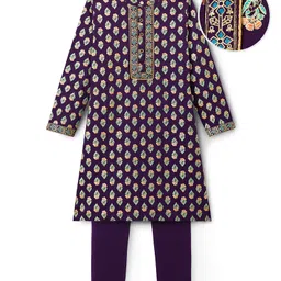 EARTHY TOUCH Single Jersey Knit Full Sleeves Kurta Pajama Set With Floral Foil Print - Purple-picture-14