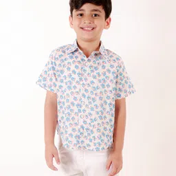 Ka-mee Cotton Woven Half Sleeves Floral Printed Shirt - Blue-picture-23