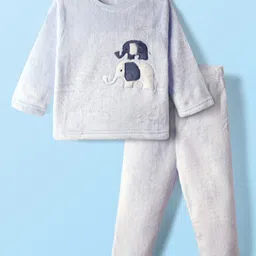 Babyhug Fur Woven Full Sleeves Winter Wear Suit Set with Elephant Print - Light Blue-picture-29