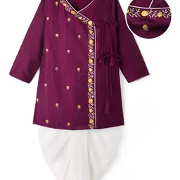 EARTHY TOUCH Woven Full Sleeves Kurta Dhoti Set With Floral Embriodery - Purple-image-17