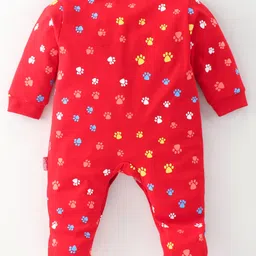 Child World Cotton Interlock Full Sleeves Paw Printed Footed Sleep Suit - Red image 2