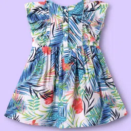 Babyhug Cotton Woven Frill Sleeves Frock With Leaf Print & Bow Applique - White image 2