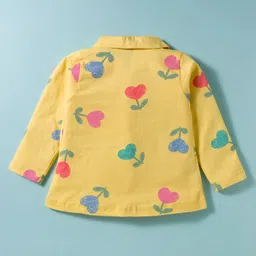 Evimo Sinker Knit Full Sleeves Co-ords Night Suit with Floral Print - Yellow image 3