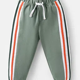 Mark & Mia Terry Knit Full Sleeves Cut & Sew Winter Wear Suit With Text Print & Tape Detailing - Olive Green image 4