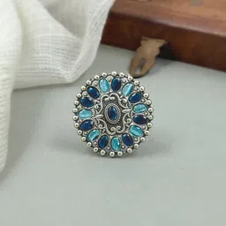 NAMAN ARTS Silver-Plated Stone-Studded Finger Ring-image-92