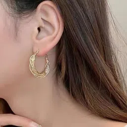 PolluxCraft Korean Gold Plated Artificial Stones Studded Circular Shaped Hoop Earrings-picture-36