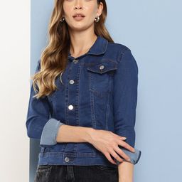 Aarika Solid Denim Jacket with Typography Detail-picture-41