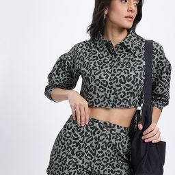 glitchez Leopard Print Drop-Sleeves Crop Boxy Fit Shirt with Shorts-picture-22