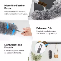 Winberg Microfiber Feather Dusting Flexible Ceiling Fan Cleaner with Telescopic Rod, Grey image 3