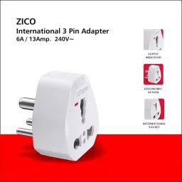 Elleys Zico 3 Pin Socket 6 A/13 A Current Type D Plug Adapter White image 2