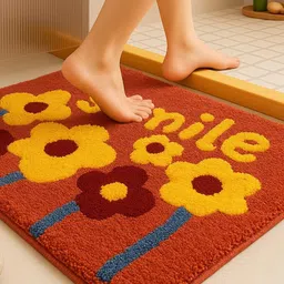 bsb home Red & Yellow Patterned 2000 GSM Anti-Skid Microfiber Bath Rugs-picture-32
