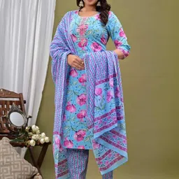 Mirasa Women Printed Regular Pure Cotton Kurta With Trousers & Dupatta-picture-31