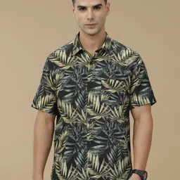 Linen Club Printed Linen Contemporary Slim Fit Casual Shirt-image-50