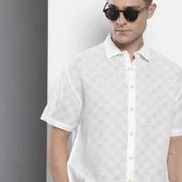 The Indian Garage Co Self-Design Drop-Shoulder Sleeves Relaxed Fit Semi Sheer Casual Shirt-picture-15