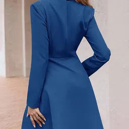 StyleCast Solid Blue Shirt Collar Knee Length Dress image 2