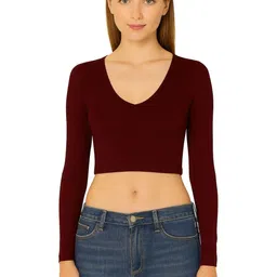 PUERY Women V-Neck Cotton Fitted Crop Top-image-55