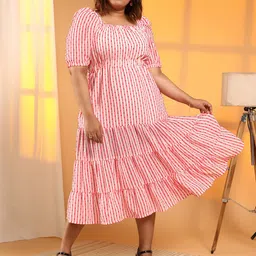 Instafab Plus Striped Puff Sleeve Fit & Flare Midi Dress image 4