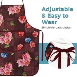 Kuber Industries Pack Of 2 Maroon & Blue Floral Printed Aprons With Front Pocket image 3