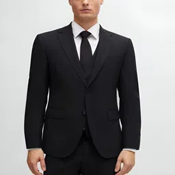 SYS Men Solid Notched Lapel Single Breasted Blazer-image-3
