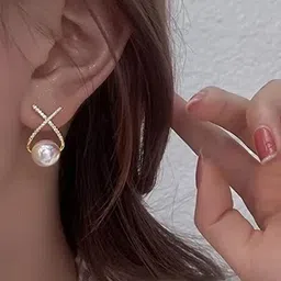 Celestria Artificial Stones Studded Contemporary Shaped Drop Earrings image 2