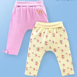 Babyoye Eco Conscious 100% Cotton Full Length Diaper Leggings Zebra Print Pack of 2- Yellow & Pink image 1