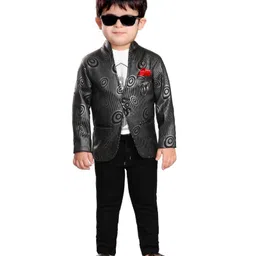 Dotson Full Sleeves Imported Self Designed Blazer With Striped Tee & Pant - Grey-picture-10