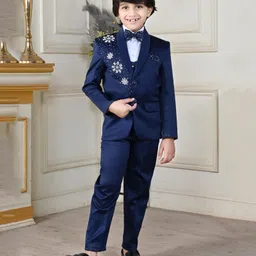 BT DEZINES Full Sleeves Beads Snowflakes Embellished 5 Piece Suit Set -  Navy Blue-picture-21