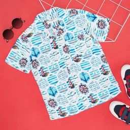 Pantaloons Junior Rayon Half Sleeves Nautical Theme Printed Shirt - Bright White-picture-16