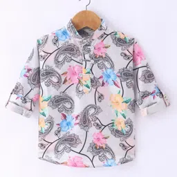 Dapper Dudes Full Sleeves Paisley Printed Kurta Style Shirt - Multi Colour-picture-14