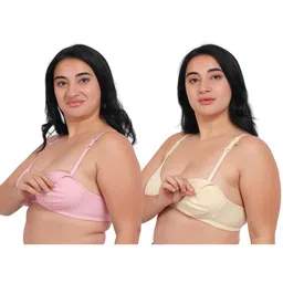Fabme Pack Of 2 Cotton Sleeveless Solid Nursing Bras - Skin & Pink-picture-10
