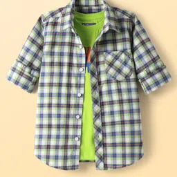 Pine Kids Cotton Woven Full Sleeves Checks Shirt With T-Shirt - Multicolour-picture-19