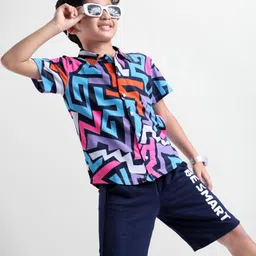 Ollington St. Cotton Printed Half Sleeves Shirt & Knit Shorts Set - Multicolor-image-15