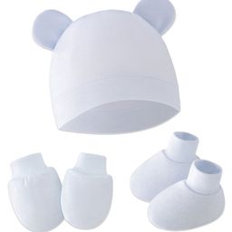 Bembika CottonSolid Cap With Coordinating Pair Of Mittens & Booties Set - White-picture-47