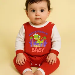 The Peppy Tend 100% Cotton Knit Full Sleeves Notorious Cool Kid Text Printed Romper - Red & White-picture-31