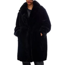 Bershka Women Faux Fur Notched Lapel Collared Single-Breasted Overcoat-picture-30