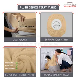 Mattress Protector Water Proof Breathable Stretchable Fitted  78 X 48 Inch for twin- Bed ( divan bed )with Elastic Strap Water Resistant Ultra Soft Hypoallergenic Bed Cover( Beige ) image 2