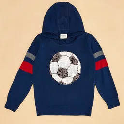 Pantaloons Junior Full Sleeves Sequins Embellished Hooded Sweater - Navy Blue image 4