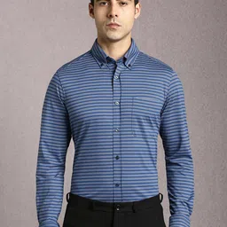 Louis Philippe Striped Spread Collar Cotton Slim Fit Formal Shirt-picture-34