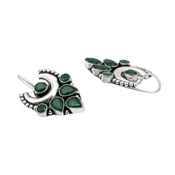 ASMITTA JEWELLERY Silver-Plated Emerald Studded Crescent Shaped Oxidised Studs image 2