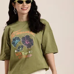 HERE&NOW Printed Drop-Shoulder Sleeves Oversized Pure Cotton T-shirt-picture-33