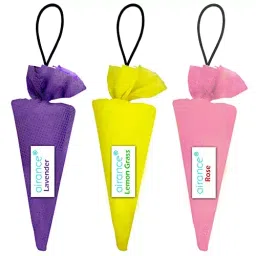 Airance 60 g Each Lemongrass, Lavender & Rose Fragrance Hanging Camphor Cone Car Air Freshener Combo (Pack of 3)-picture-36