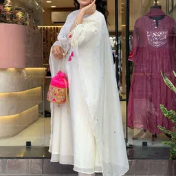 Kethi Fashion Women Ethnic Motifs Embroidered Regular Mirror Work Kurta with Trousers & With Dupatta image 2