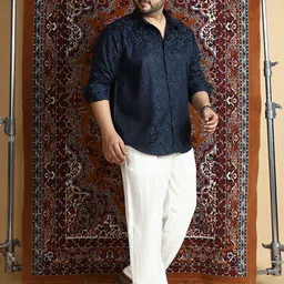 Instafab Plus Floral Printed Comfort Spread Collar Cotton Shirt-image-8