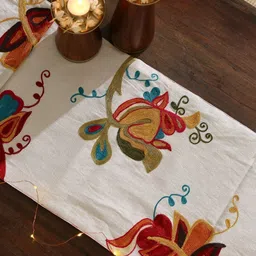 Revive Home White & Red Embroidered Table Runner-picture-20