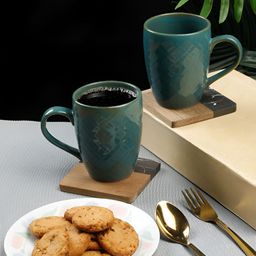 Arrabi Green & Gold-Toned Textured Ceramic Glossy Mugs Set of Cups and Mugs-picture-19
